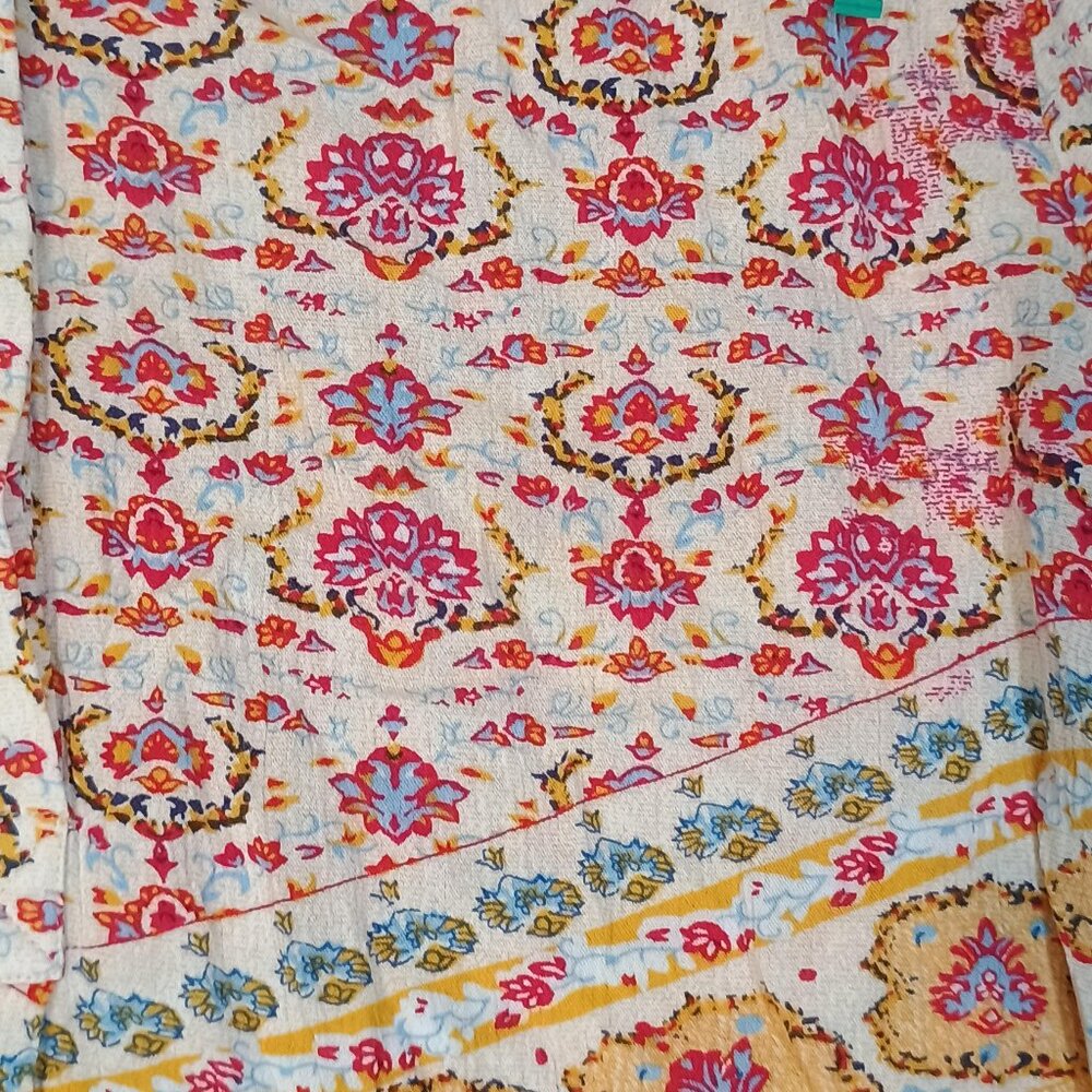 Nine West Jeans Blouse Womens XL Red Pink Yellow Floral Boho Lucy India Tunic To - Picture 4 of 11